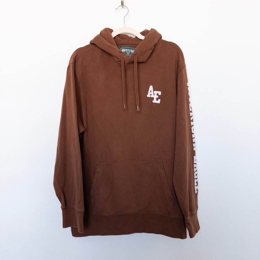 Y2K American Eagle Mens Hoodie Size L Brown Pullover Grunge Skater Streetwear‎